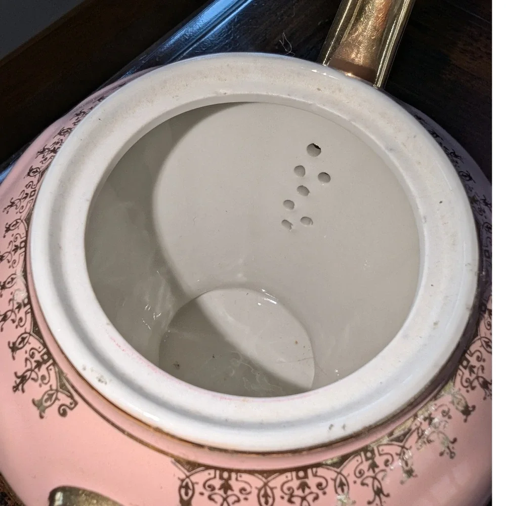 Antique Hall China Pink Gold Radiance Albany Teapot 6 Cup Excellent Condition - Picture 3 of 7